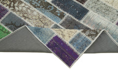 Kirk Yama Blue Patchwork Cotton Wool Handmade Area Rug 3'1'' x 10'5''
