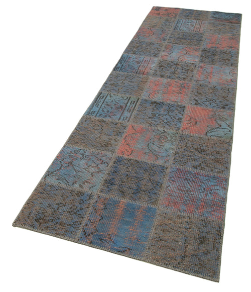 Kirk Yama Blue Patchwork Cotton Wool Handmade Area Rug 2'11'' x 9'10''