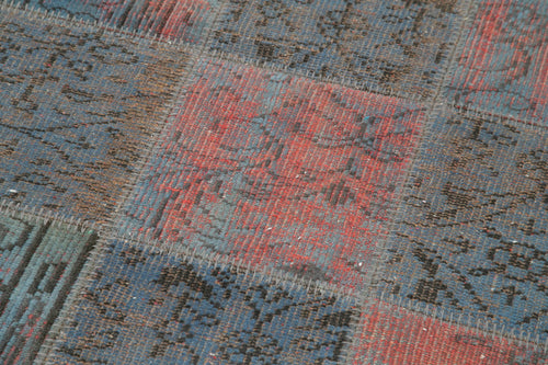 Kirk Yama Blue Patchwork Cotton Wool Handmade Area Rug 2'11'' x 9'10''