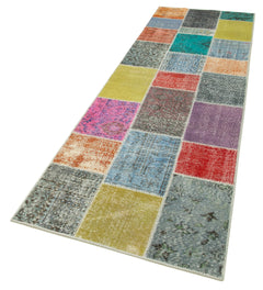 Handmade Area Rug – Blue Patchwork Cotton Wool Carpet 3'1''x9'9'' Durable Soft Weave