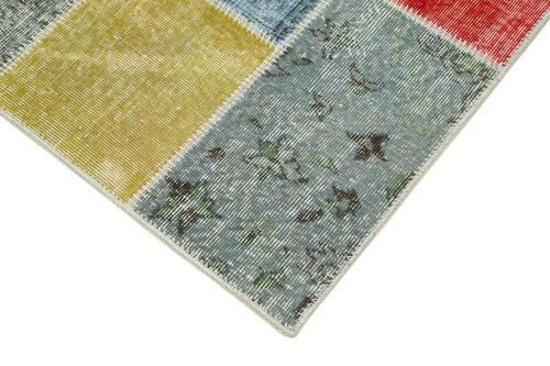 Handmade Area Rug – Blue Patchwork Cotton Wool Carpet 3'1''x9'9'' Durable Soft Weave