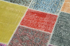 Handmade Area Rug – Blue Patchwork Cotton Wool Carpet 3'1''x9'9'' Durable Soft Weave