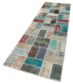Handmade Area Rug - Blue Patchwork Cotton Wool Carpet, Durable Turkish Style 2'10''x9'7''