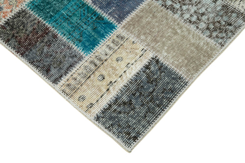 Handmade Area Rug - Blue Patchwork Cotton Wool Carpet, Durable Turkish Style 2'10''x9'7''