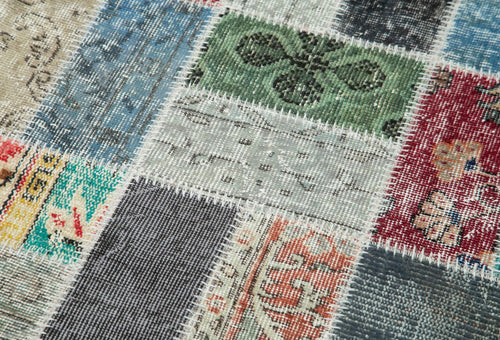 Handmade Area Rug - Blue Patchwork Cotton Wool Carpet, Durable Turkish Style 2'10''x9'7''