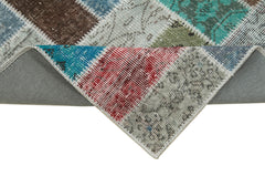 Handmade Area Rug - Blue Patchwork Cotton Wool Carpet, Durable Turkish Style 2'10''x9'7''