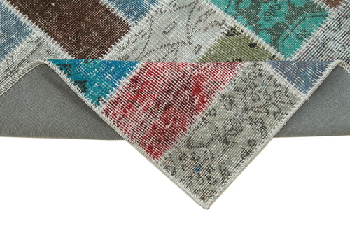 Handmade Area Rug - Blue Patchwork Cotton Wool Carpet, Durable Turkish Style 2'10''x9'7''