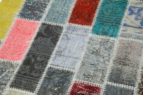 Kirk Yama Blue Patchwork Cotton Wool Handmade Area Rug 3'2'' x 10'0''