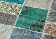 Handmade Area Rug - Blue Patchwork Cotton Wool Vintage Turkish Carpet 2'10''x9'8''