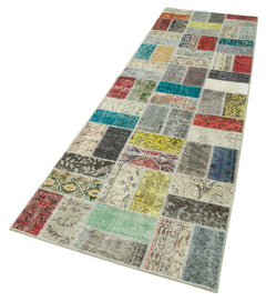Handmade Area Rug - Blue Patchwork Carpet With Cotton Wool, Soft Durable Fibers 2'10"x9'7"