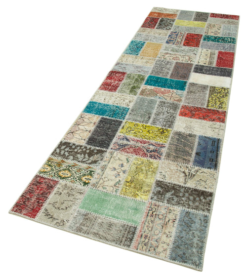 Handmade Area Rug - Blue Patchwork Carpet With Cotton Wool, Soft Durable Fibers 2'10"x9'7"