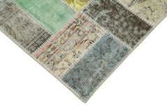Handmade Area Rug - Blue Patchwork Carpet With Cotton Wool, Soft Durable Fibers 2'10"x9'7"