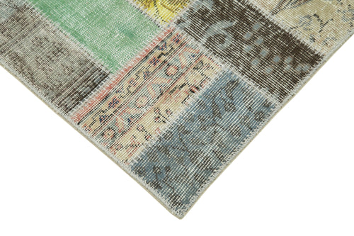 Handmade Area Rug - Blue Patchwork Carpet With Cotton Wool, Soft Durable Fibers 2'10"x9'7"