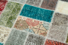 Handmade Area Rug - Blue Patchwork Carpet With Cotton Wool, Soft Durable Fibers 2'10"x9'7"