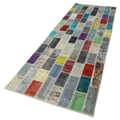 Handmade Area Rug - Kirk Yama Blue Patchwork Cotton Wool Carpet 3'3''x10'4''