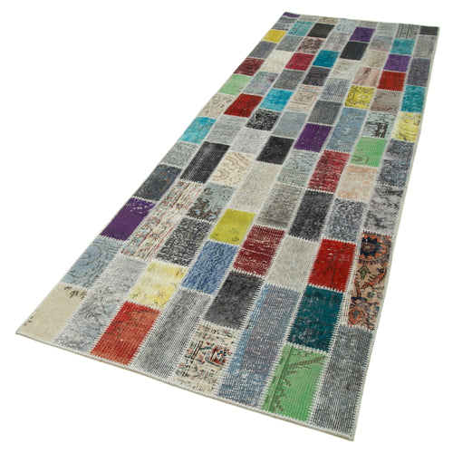Handmade Area Rug - Kirk Yama Blue Patchwork Cotton Wool Carpet 3'3''x10'4''