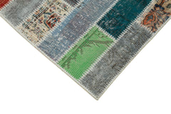 Handmade Area Rug - Kirk Yama Blue Patchwork Cotton Wool Carpet 3'3''x10'4''