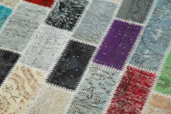 Handmade Area Rug - Kirk Yama Blue Patchwork Cotton Wool Carpet 3'3''x10'4''