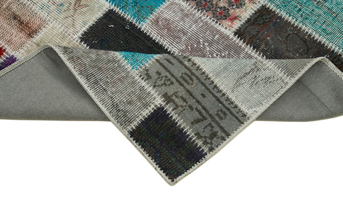 Handmade Area Rug - Kirk Yama Blue Patchwork Cotton Wool Carpet 3'3''x10'4''