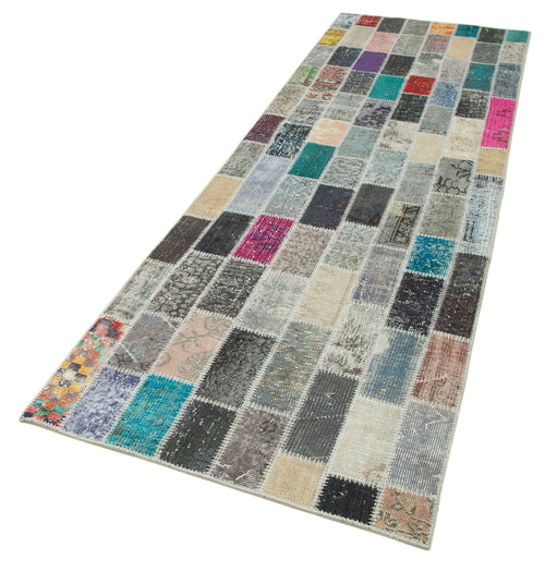 Kirk Yama Blue Patchwork Cotton Wool Handmade Area Rug 3'1'' x 10'1''