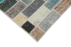 Kirk Yama Blue Patchwork Cotton Wool Handmade Area Rug 3'1'' x 10'1''