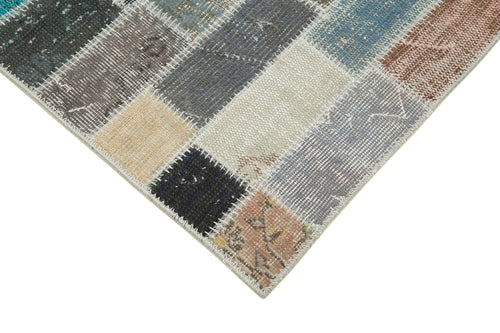 Kirk Yama Blue Patchwork Cotton Wool Handmade Area Rug 3'1'' x 10'1''
