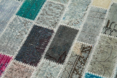 Kirk Yama Blue Patchwork Cotton Wool Handmade Area Rug 3'1'' x 10'1''