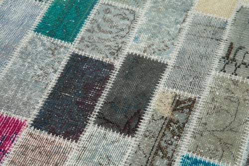 Kirk Yama Blue Patchwork Cotton Wool Handmade Area Rug 3'1'' x 10'1''
