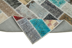 Handmade Area Rug - Kirk Yama Blue Patchwork Wool Cotton Carpet 3'1" x 9'11"