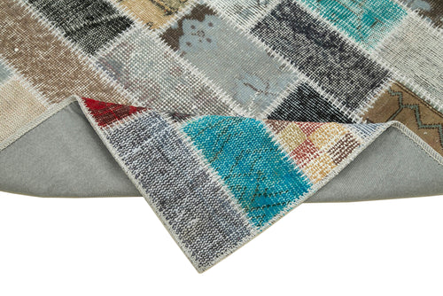 Handmade Area Rug - Kirk Yama Blue Patchwork Wool Cotton Carpet 3'1" x 9'11"