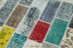 Kirk Yama Blue Patchwork Cotton Wool Handmade Area Rug 3'1'' x 9'11''