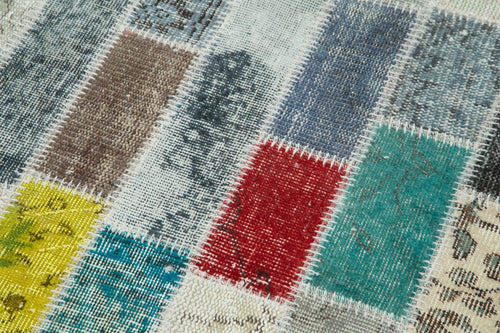 Kirk Yama Blue Patchwork Cotton Wool Handmade Area Rug 3'1'' x 9'11''