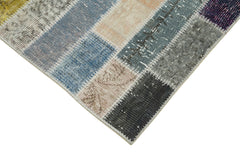 Handmade Area Rug – Blue Patchwork Rug Cotton Wool Vintage Turkish Carpet 3'2"x10'10"