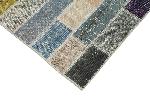 Handmade Area Rug – Blue Patchwork Rug Cotton Wool Vintage Turkish Carpet 3'2"x10'10"