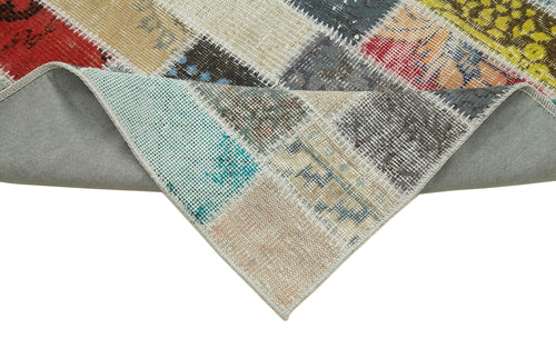 Handmade Area Rug – Blue Patchwork Rug Cotton Wool Vintage Turkish Carpet 3'2"x10'10"