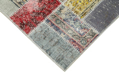 Handmade Area Rug - Blue Patchwork Cotton Wool Vintage Turkish Carpet 2'9''x9'8''