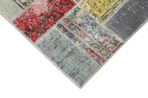 Handmade Area Rug - Blue Patchwork Cotton Wool Vintage Turkish Carpet 2'9''x9'8''