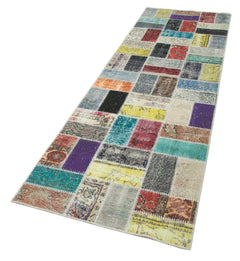 Kirk Yama Blue Patchwork Cotton Wool Handmade Area Rug 2'10'' x 9'8''