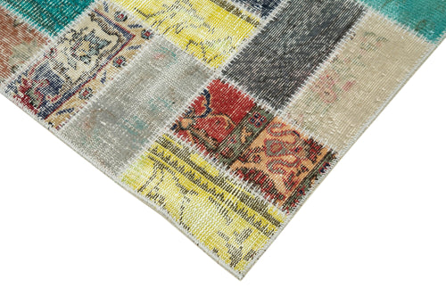Kirk Yama Blue Patchwork Cotton Wool Handmade Area Rug 2'10'' x 9'8''