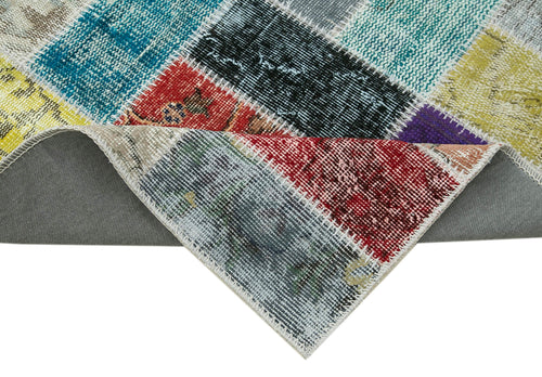 Kirk Yama Blue Patchwork Cotton Wool Handmade Area Rug 2'10'' x 9'8''