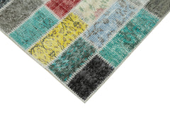 Handmade Area Rug – Blue Patchwork Cotton Wool Vintage Handwoven Carpet 3'2''x8'10''