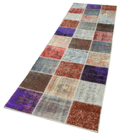 Kirk Yama Blue Patchwork Cotton Wool Handmade Area Rug 2'9'' x 9'9''