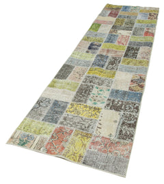 Handmade Area Rug - Kirk Yama Blue Patchwork Cotton Wool Carpet 2'10''x10'8''