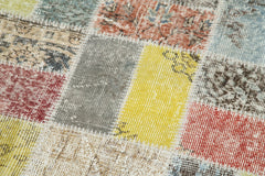 Handmade Area Rug – Blue Patchwork Vintage Turkish Carpet 2'9"x10'6" Cotton Wool