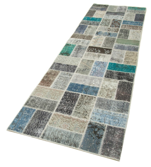 Kirk Yama Blue Patchwork Cotton Wool Handmade Area Rug 2'9'' x 9'7''