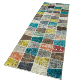 Kirk Yama Blue Patchwork Cotton Wool Handmade Area Rug 2'11'' x 10'2''