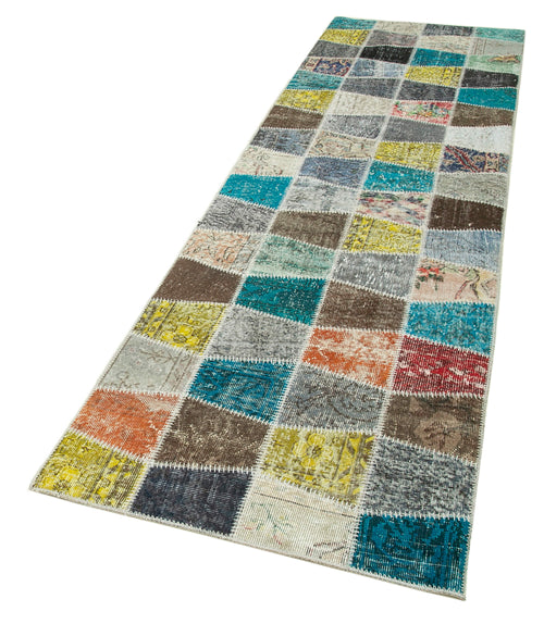 Kirk Yama Blue Patchwork Cotton Wool Handmade Area Rug 2'11'' x 10'2''