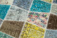 Kirk Yama Blue Patchwork Cotton Wool Handmade Area Rug 2'11'' x 10'2''
