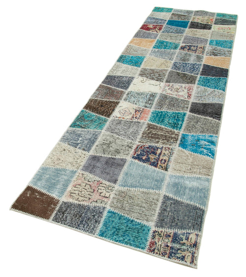 Handmade Area Rug | Durable Blue Patchwork Carpet - Turkish Vintage Cotton Wool Floor Covering