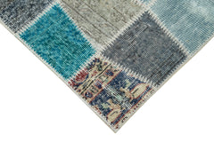 Handmade Area Rug | Durable Blue Patchwork Carpet - Turkish Vintage Cotton Wool Floor Covering